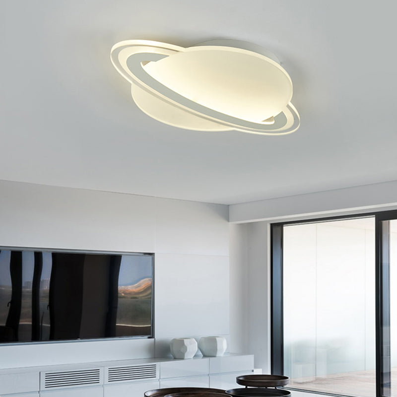 Kids Planet Shaped Flush Mount Acrylic Bedroom LED Ceiling Mounted Light in White