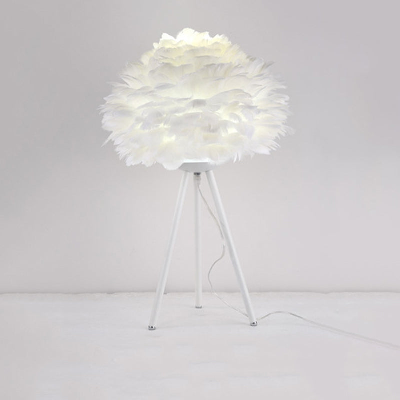 Lampada notturna sferica minimalista piuma 1 tavolo da comodino con treppiede