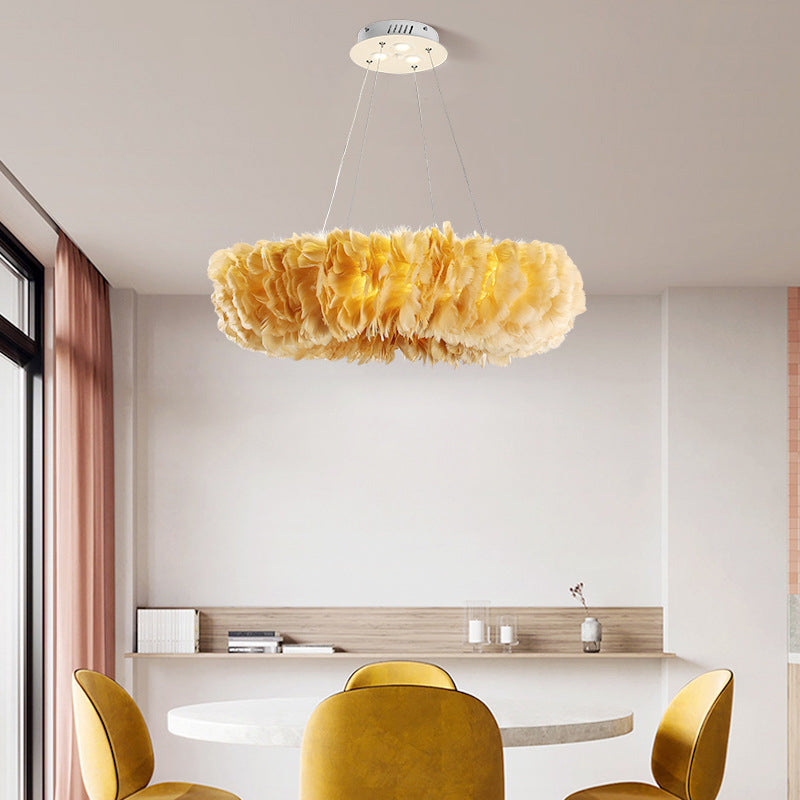 Nordic Loop Shaped Chandelier Pendant Feather Dining Room Suspended Lighting Fixture