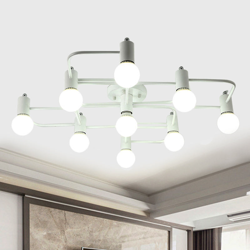 Diamante/rectangular semi de montura de montaje de montura contemporánea 5/7/9 luces blancas/lámparas semi de montaje LED negras con leche de vidrio desnudo sombra