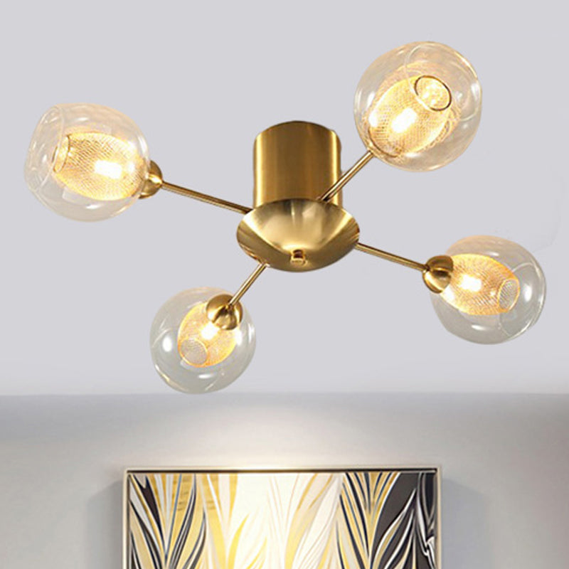 Mount semi-à la chasse d'eau rond en verre transparent moderniste 4/6 lumières Gold LED Semi Flush plafond LAMPLE AVEC VERRE ROBBED intérieur Ovale Ovale