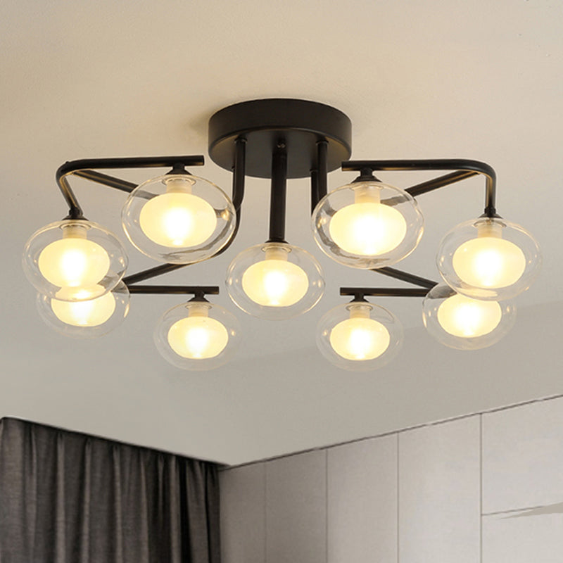 Clear Glass Global Semi Flush Monte con diseño de varillas múltiples Modernista 7/9 luces LED Black Semi Flush Lampa de lámpara de montaje