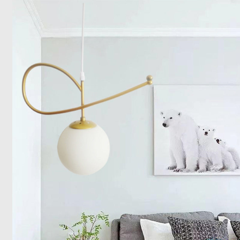 Tombra global contemporánea iluminación colgante de vidrio blanco 1 cabezal de dormitorio ligero en acabado dorado