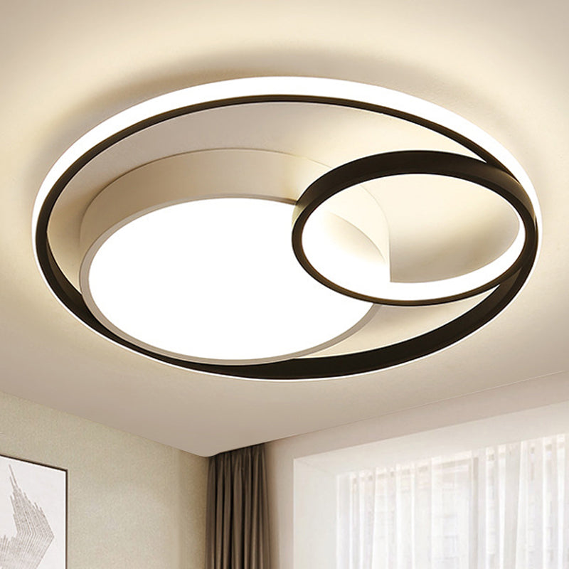 Ring Flush Mount Lamp Contemporary Metal LED White/Black Ceiling Mounted Light in White/Warm Light, 16"/19"/23.5" Wide
