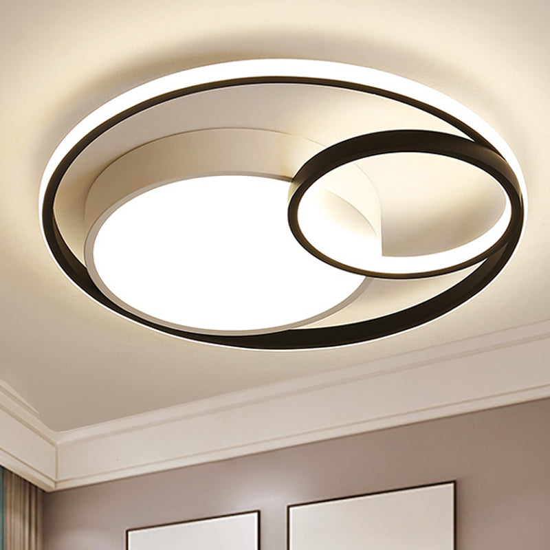 Ring Flush Mount Lamp Contemporary Metal LED White/Black Ceiling Mounted Light in White/Warm Light, 16"/19"/23.5" Wide
