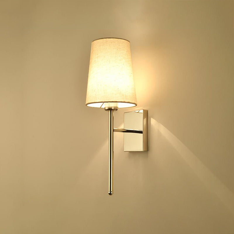 Tapered Wall Sconce Lighting Modernism Fabric LED Wall Mount Light in Chrome for Bedside