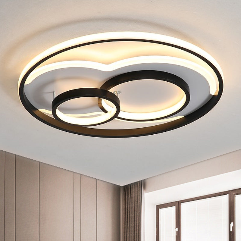 Black/White 3 Ring Close to Ceiling Lamp Modern LED Metal Flush Mount Light in White/Warm Light, 16"/19.5"/23.5" Wide