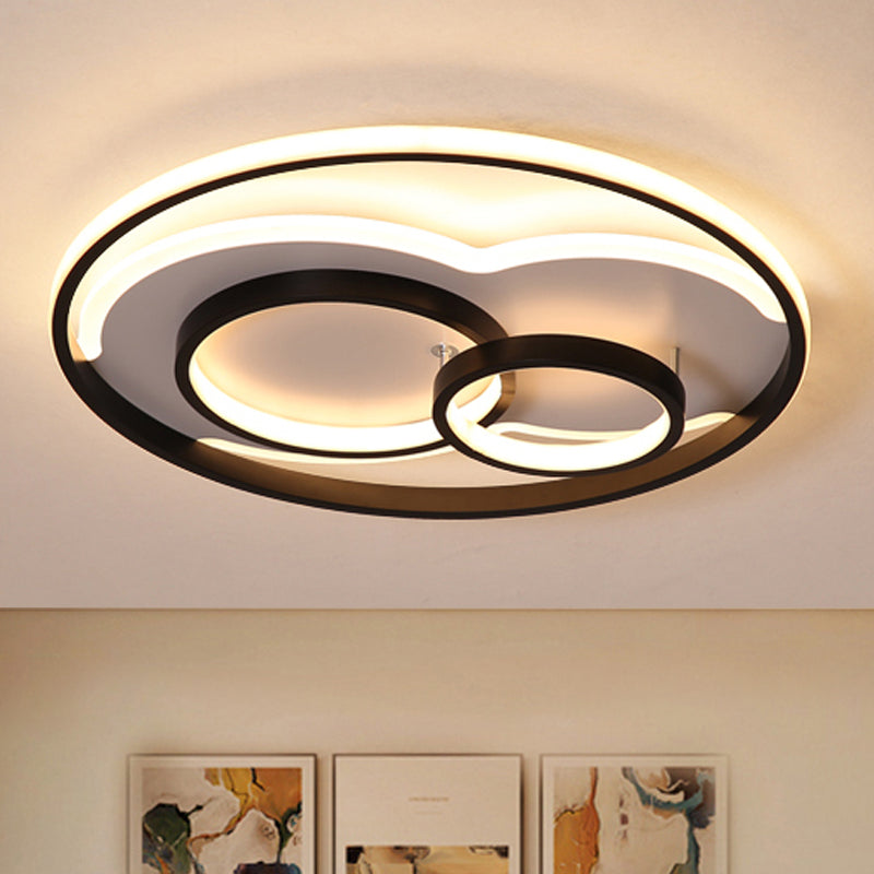Black/White 3 Ring Close to Ceiling Lamp Modern LED Metal Flush Mount Light in White/Warm Light, 16"/19.5"/23.5" Wide