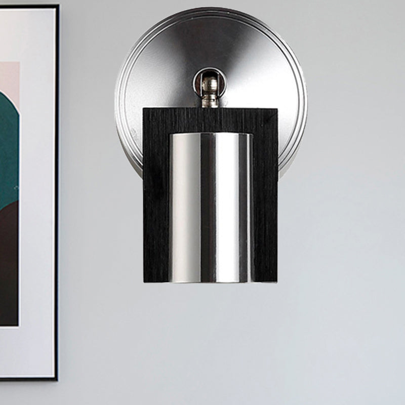 1 Light Bedroom Wall Sconce with Cylinder Metal Shade Black Wall Mount Light in Warm/White Lighting