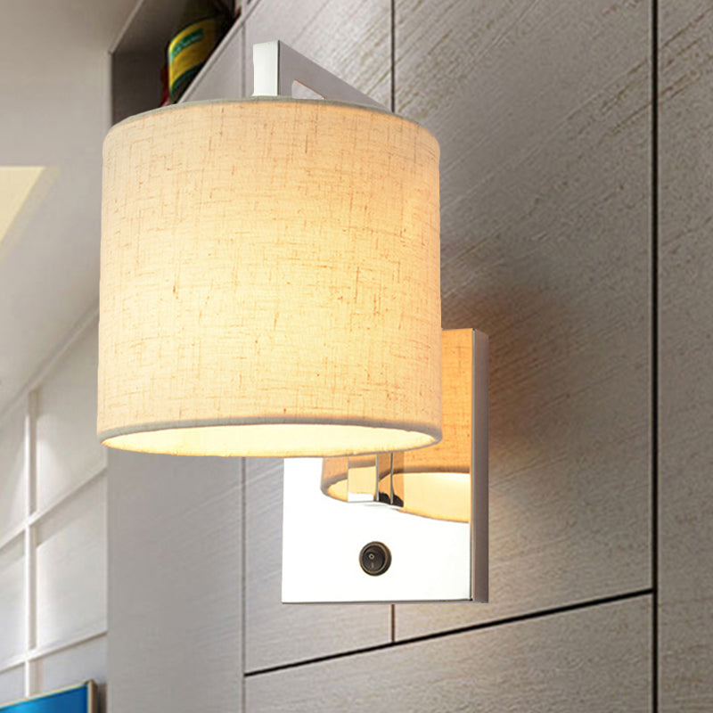 Drum Wall Light Sconce Modernism Fabric LED Sconce Light in Chrome for Living Room
