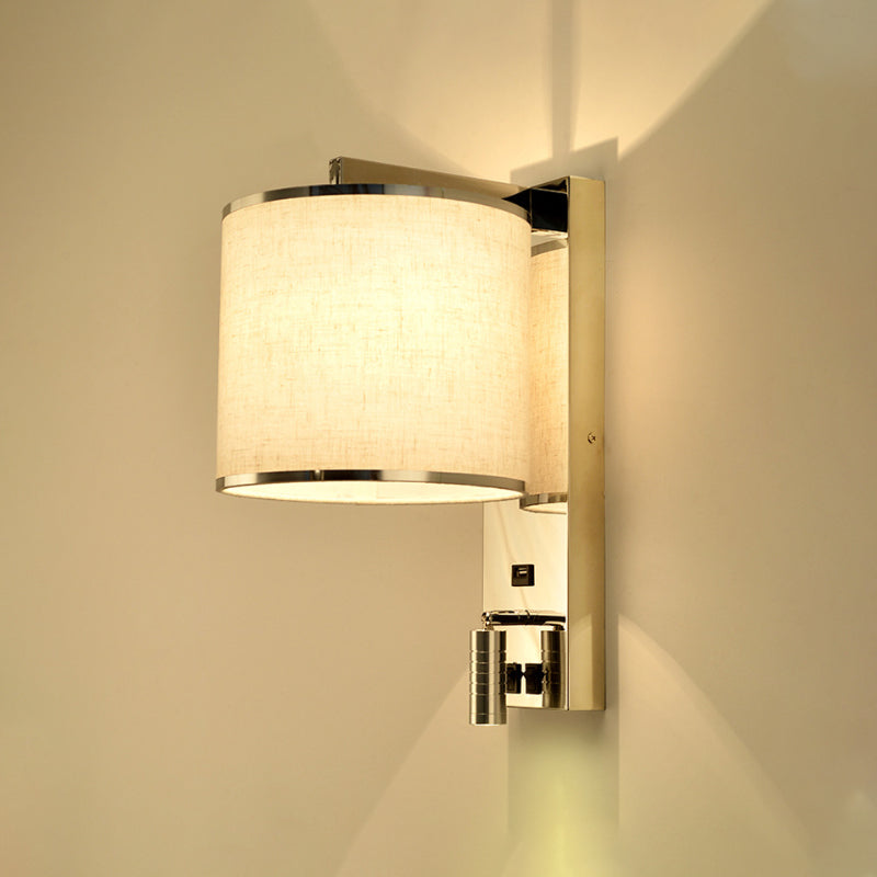Drum Wall Light Sconce Modernism Fabric LED Sconce Light in Chrome for Living Room