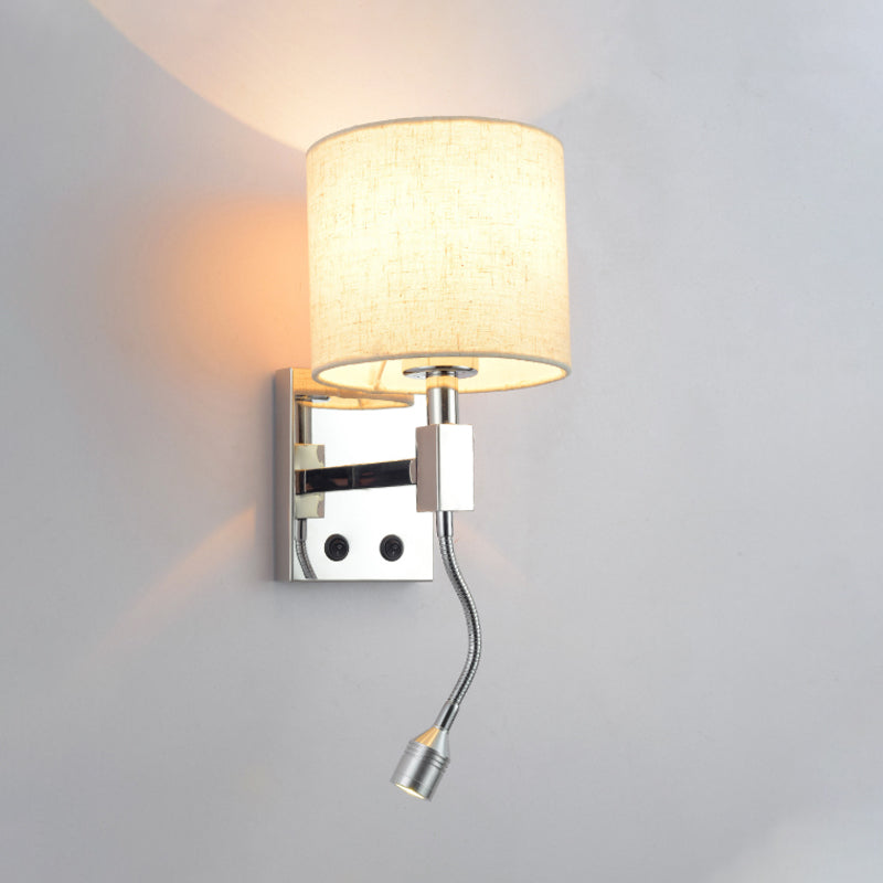 Drum Wall Light Sconce Modernism Fabric LED Sconce Light in Chrome for Living Room