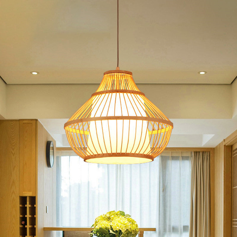 16 "/18" W gebogene hängende Leuchte Lodge Style Bambus 1 leichte beige Anhängerlampe für Esszimmer