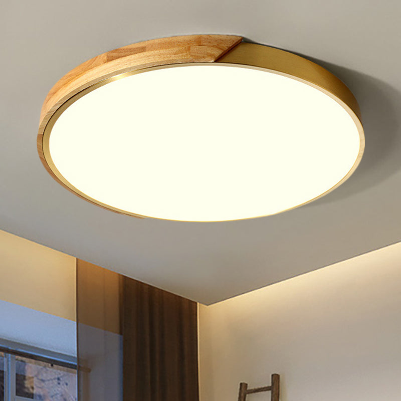 Drum Ceiling Lighting Simplicity Metal LED Wood Flush Mount Light Fixture in White/Warm Light, 12"/16" Wide