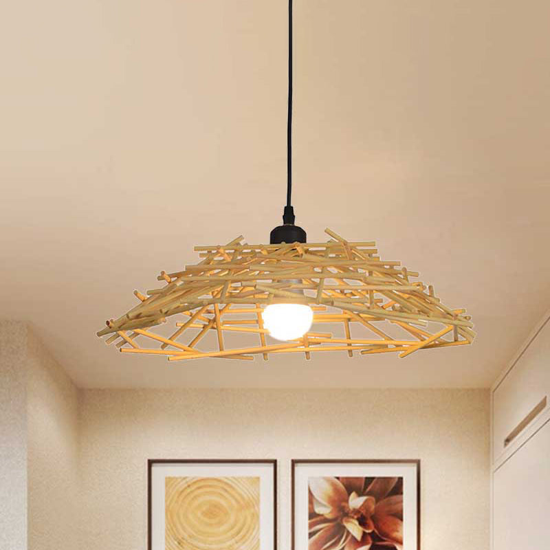 13 "/18" breites Holz Vogel Nest Suspension Anhänger Leichte Japanisch 1 Glühbirne Bambus Hängende Lampe für Schlafzimmer Esszimmer
