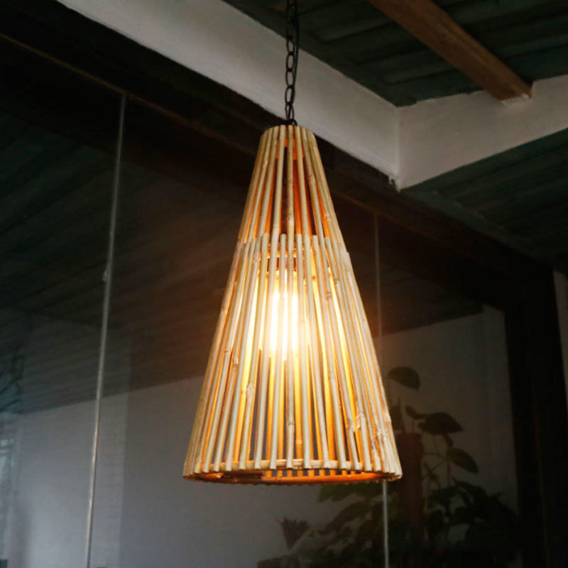 Lámpara de suspensión de madera natural con lámpara de tono de tono de tono de bambú de palo una lámpara de suspensión de madera natural con cadena ajustable