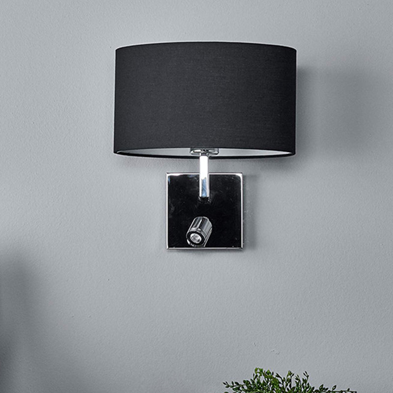 Contemporary Oval Wall Mount Light Fabric LED Wall Sconce Lighting in Black for Bedside