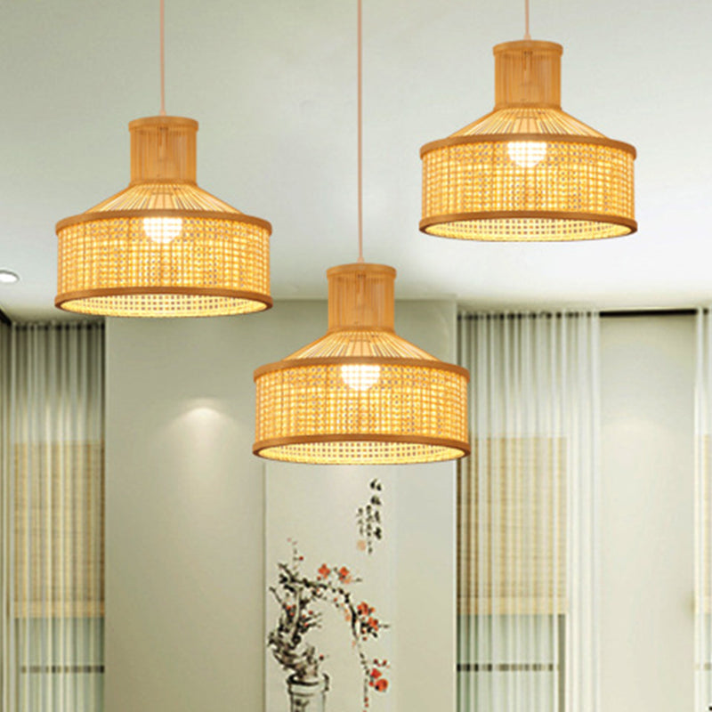 Lámpara colgante en forma de granero Bambú de estilo contemporáneo 1 Cabeza de techo beige en beige