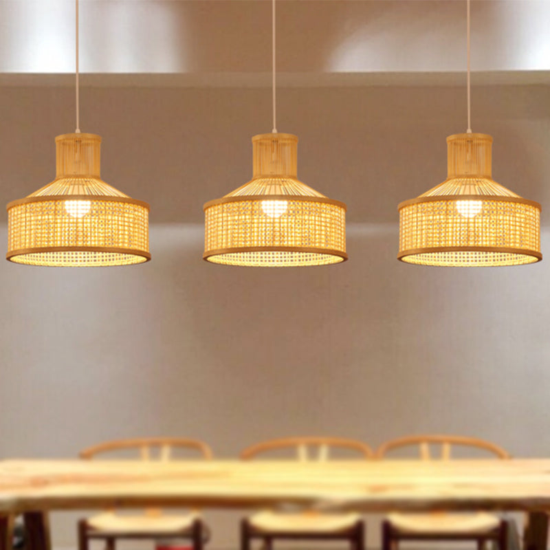 Lámpara colgante en forma de granero Bambú de estilo contemporáneo 1 Cabeza de techo beige en beige