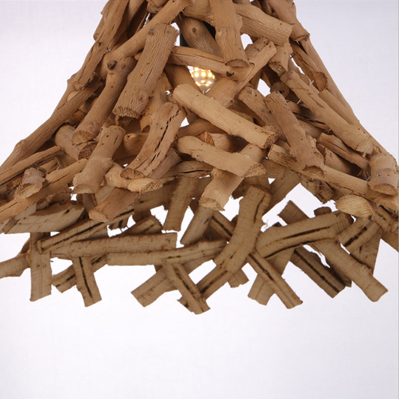 Houten sticks wijd uitlopende hangende licht rustieke 1 lichte suspensie hanger in beige voor binnen