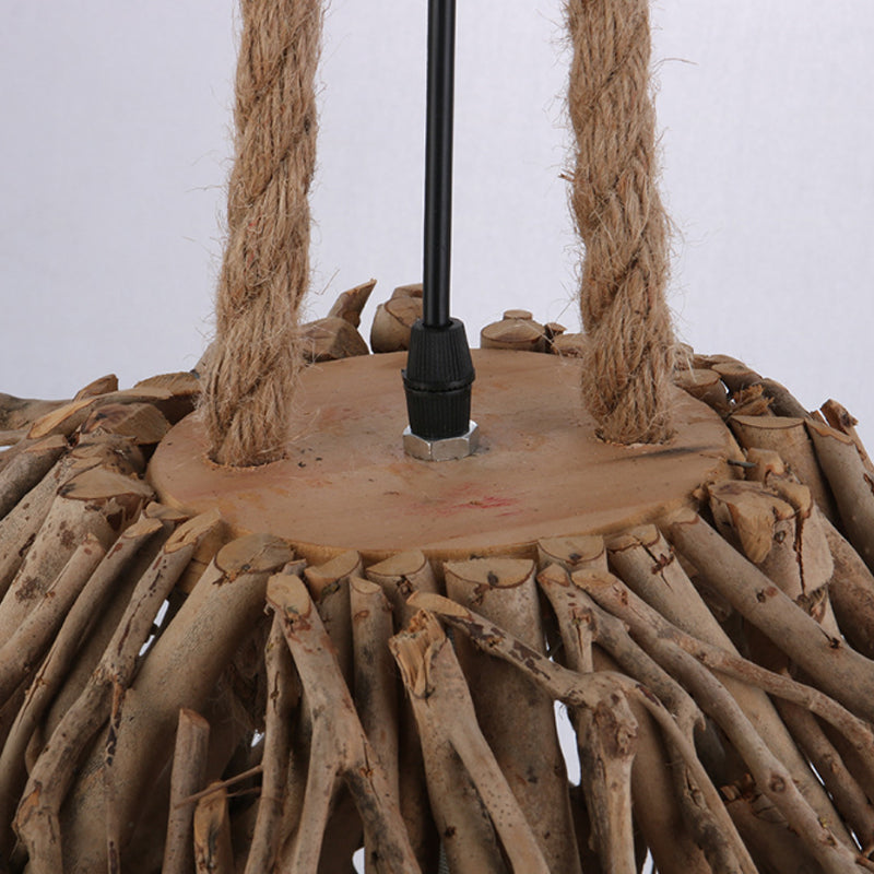Houten sticks wijd uitlopende hangende licht rustieke 1 lichte suspensie hanger in beige voor binnen