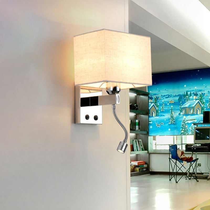 Led rechthoek wand gemonteerd verlichting modernisme stof stoffen lampje in chroom voor slaapkamer