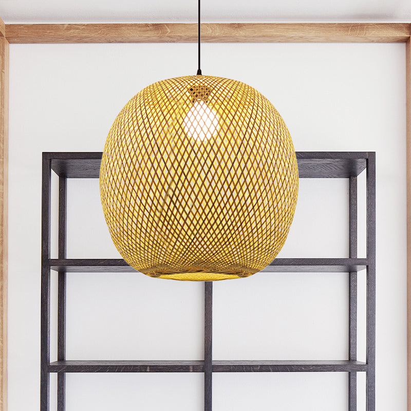 12 "/17" Weitkugel Bambus Anhänger Deckenleichter Chinesisch 1 helles Holz/braunes hängendes Licht für die Kücheninsel
