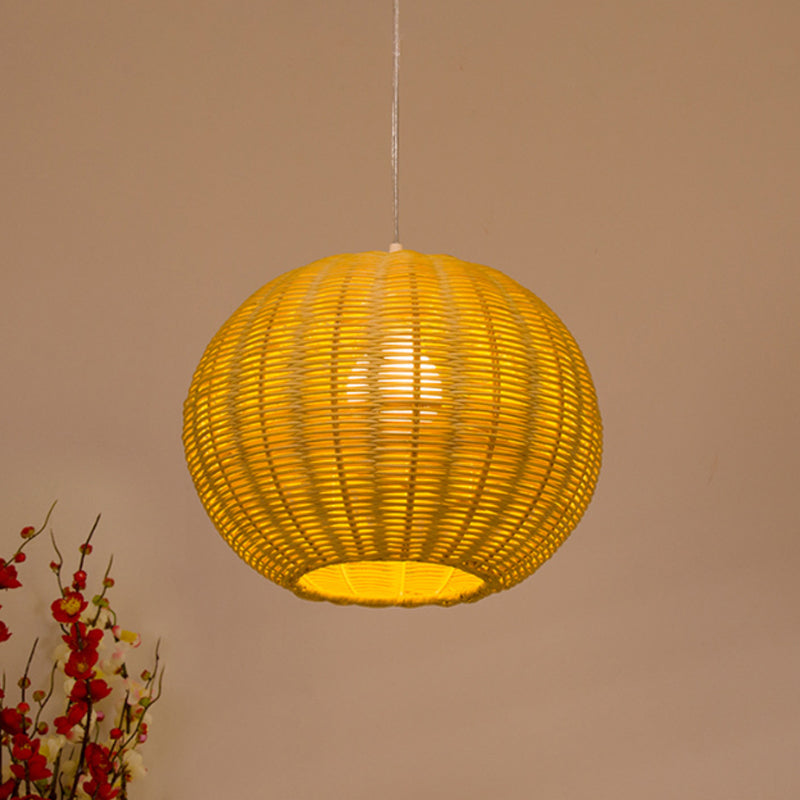 Globe Handmade Rattan Pendant Lamp Asian Style 1 Light Beige Hanging Light Fixture for Restaurant