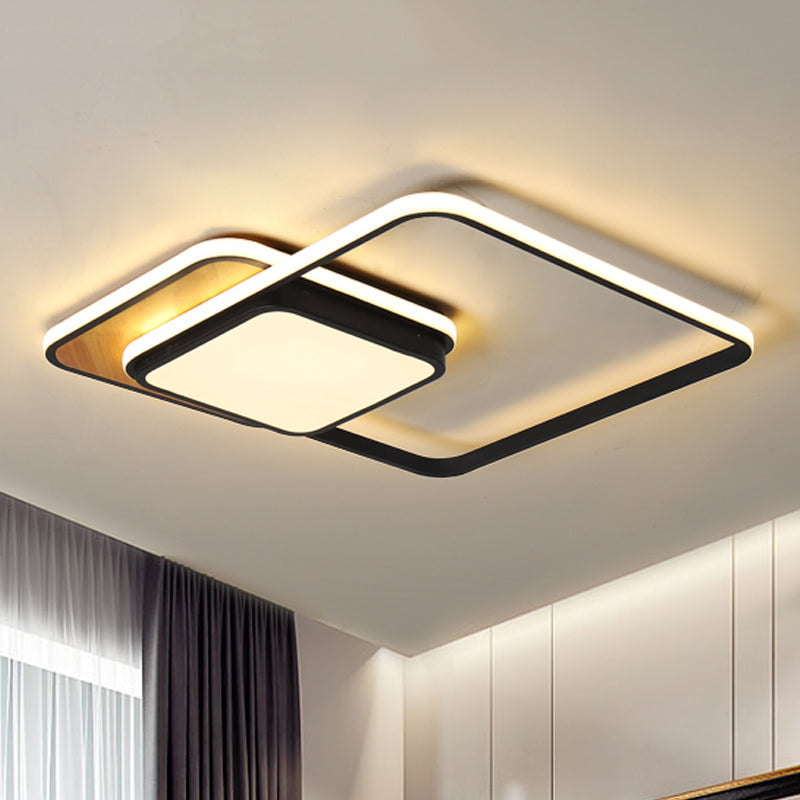 Black/White Geometrical Ceiling Lighting Modern LED Metal Flush Lamp in White/Warm Light, 18"/21.5" Wide