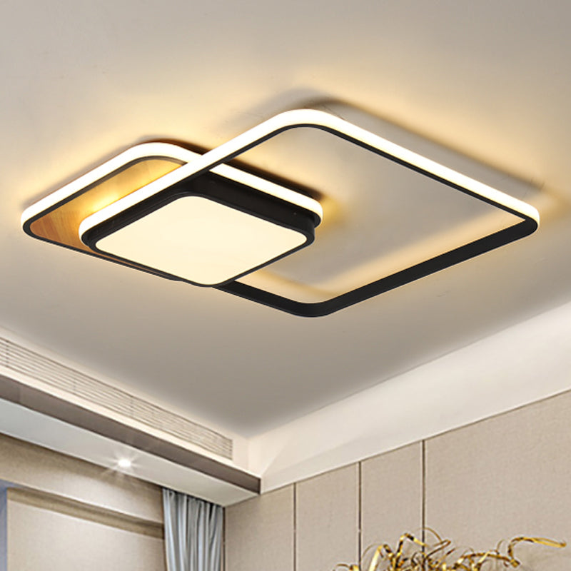 Black/White Geometrical Ceiling Lighting Modern LED Metal Flush Lamp in White/Warm Light, 18"/21.5" Wide