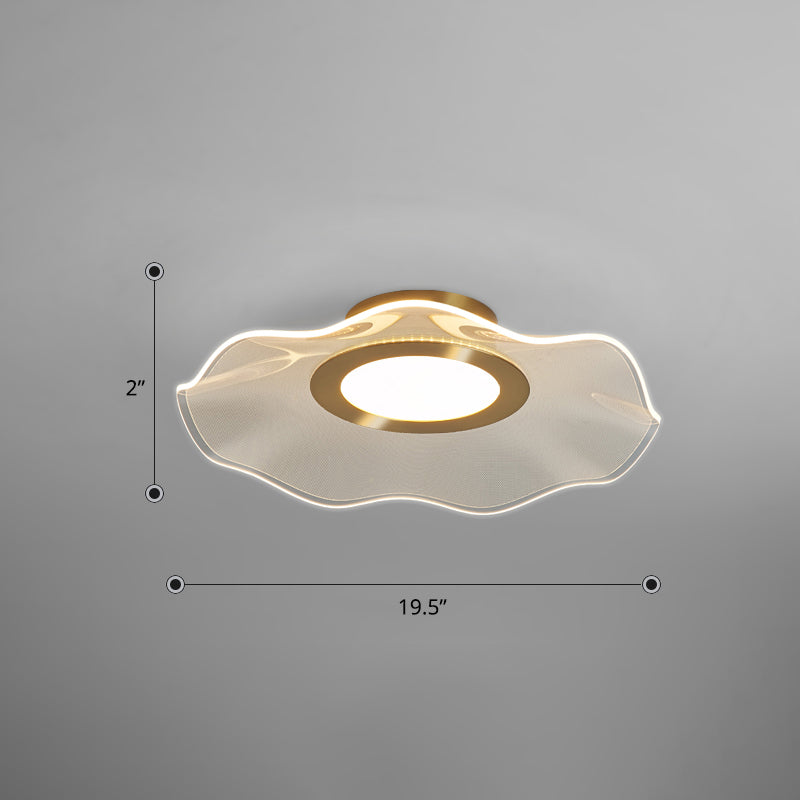 Acrylic Lotus Leaf Ceiling Lighting Artistic Gold Flush Mount LED Light for Bedroom