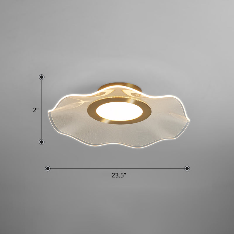 Acrylic Lotus Leaf Ceiling Lighting Artistic Gold Flush Mount LED Light for Bedroom