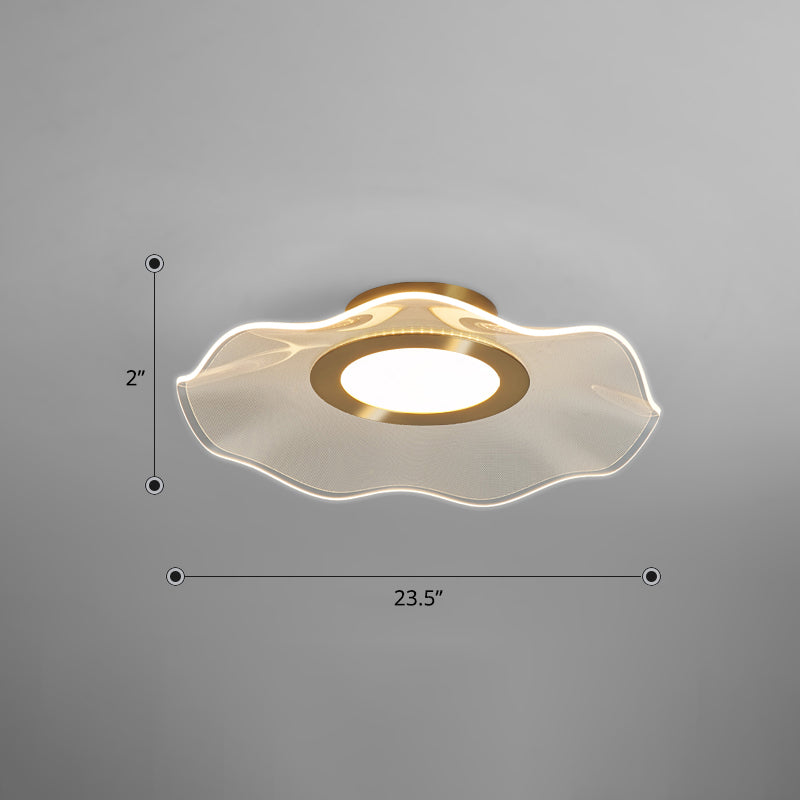 Acrylic Lotus Leaf Ceiling Lighting Artistic Gold Flush Mount LED Light for Bedroom