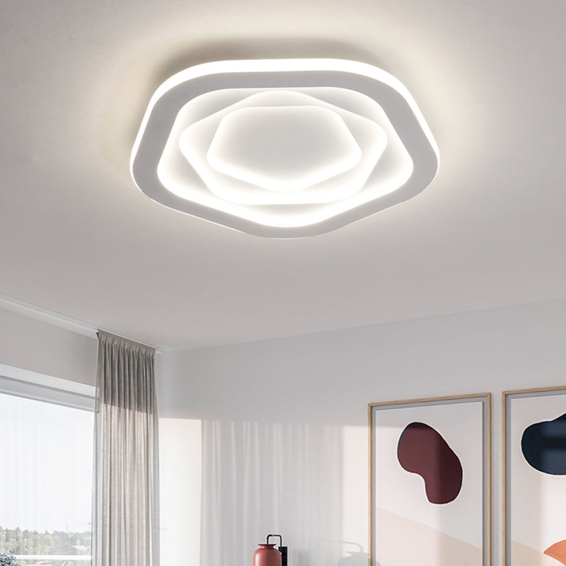 White Pentagonal LED Flush Light Minimalism Acrylic Ceiling Mount Lighting for Bedroom