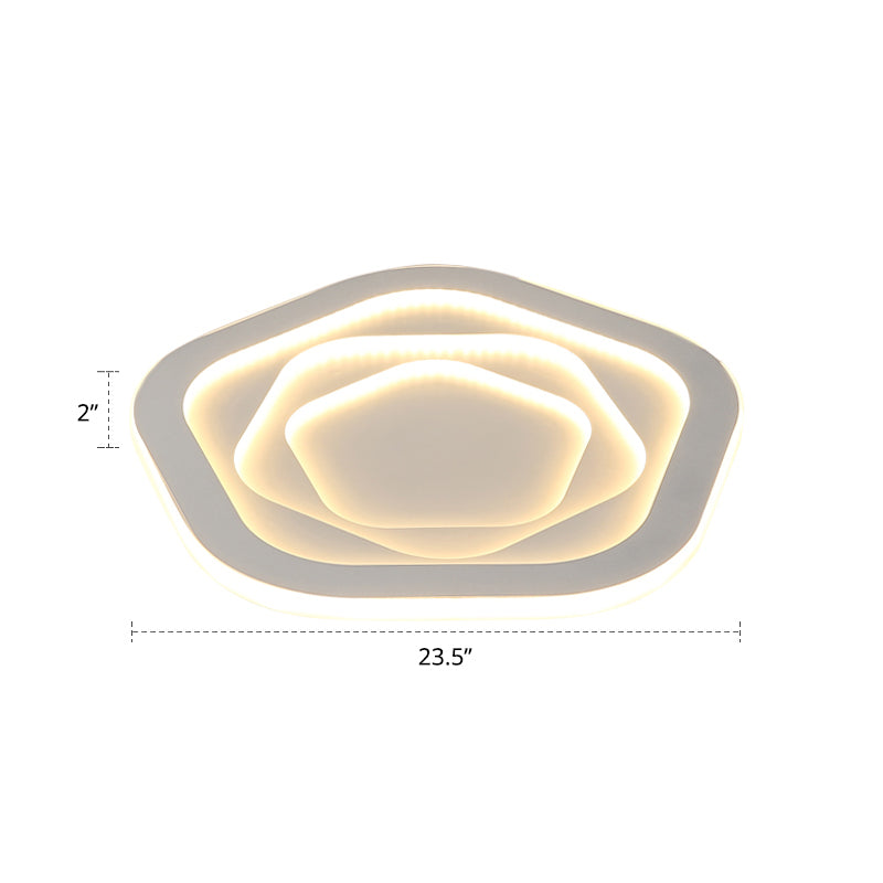 White Pentagonal LED Flush Light Minimalism Acrylic Ceiling Mount Lighting for Bedroom