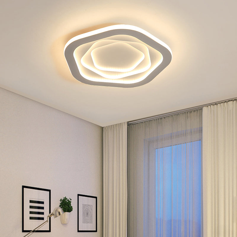 White Pentagonal LED Flush Light Minimalism Acrylic Ceiling Mount Lighting for Bedroom
