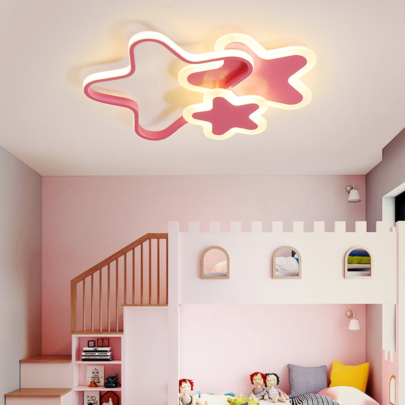 Star LED Flush Mount Lighting Fixture Cartoon Metal Childrens Room Ceiling Mounted Light
