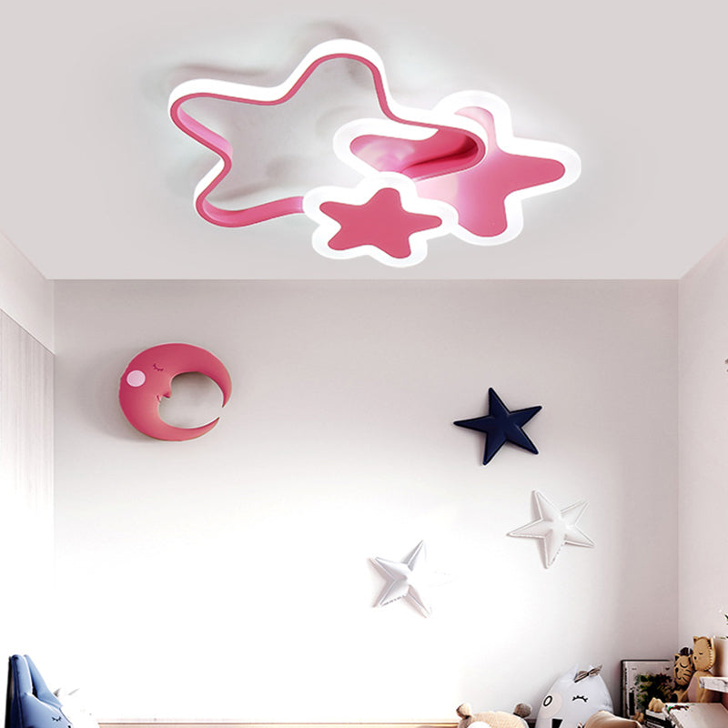 Star LED Flush Mount Lighting Fixture Cartoon Metal Childrens Room Ceiling Mounted Light