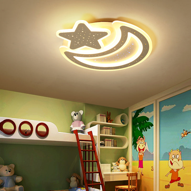 Moon and Star Acrylic Ceiling Lamp Nordic Led Flush Mount Light Fixture for Kids Room