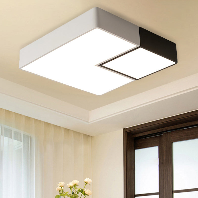 Metal Square Flush Mount Lighting Simple LED White Ceiling Light Fixture for Living Room in Warm/White, 11"/15‚Äù/19" Wide