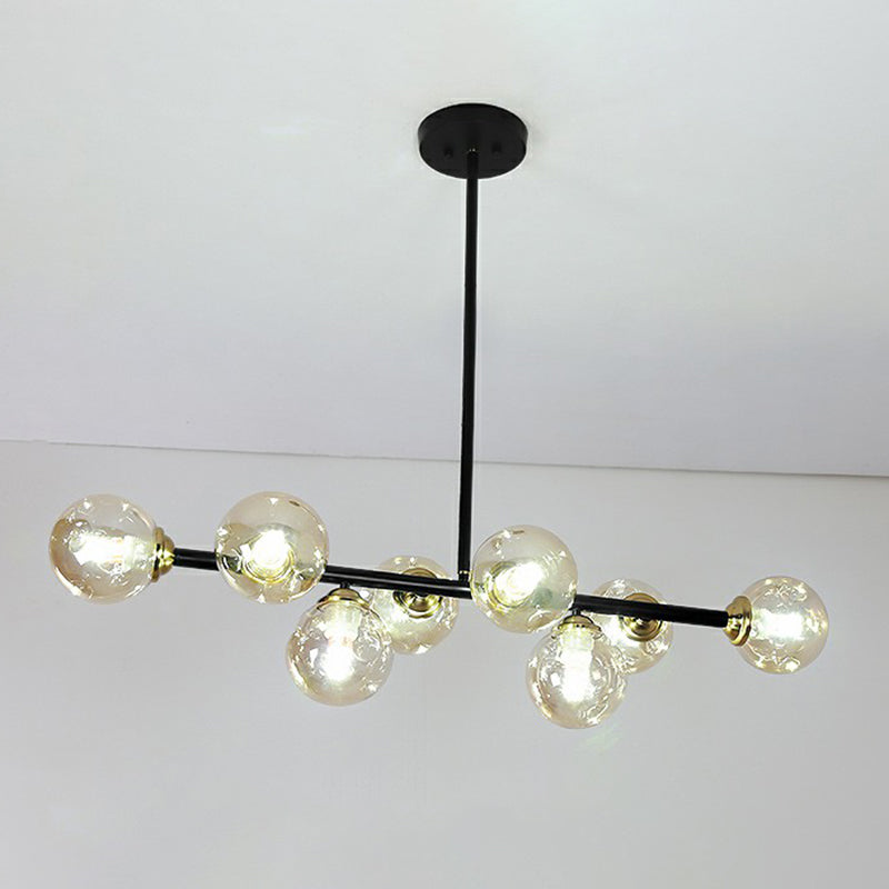 Linear Dining Room Ceiling Light Dimpled Glass 8-Bulb Minimalist Island Pendant Light