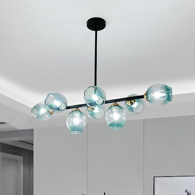 Linear Dining Room Ceiling Light Dimpled Glass 8-Bulb Minimalist Island Pendant Light