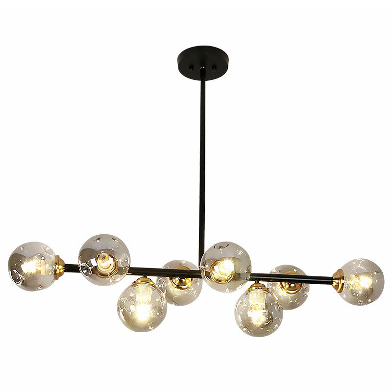 Linear Dining Room Ceiling Light Dimpled Glass 8-Bulb Minimalist Island Pendant Light