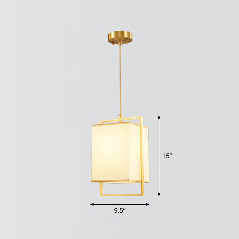 1 chambre de tête suspendue à la lumière de la lumière en or moderne avec une teinte en tissu rectangulaire