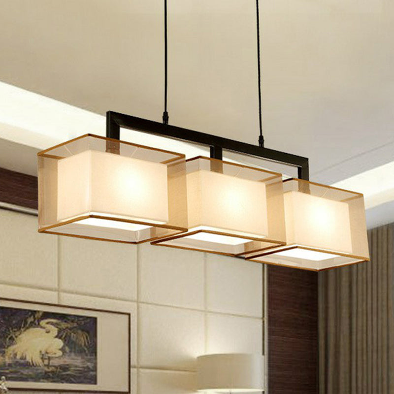 Dual-Rectangle Island Light Minimalist Fabric Restaurant Suspension Lighting Fixture