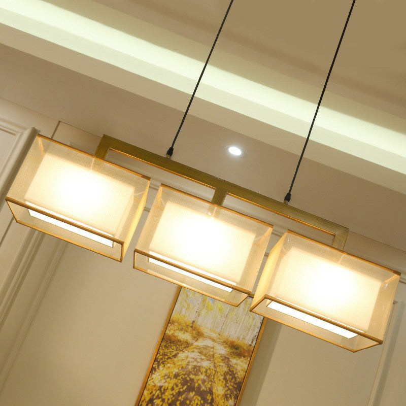 Dual-Rectangle Island Light Minimalist Fabric Restaurant Suspension Lighting Fixture