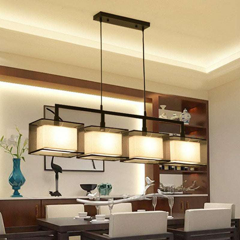 Dual-Rectangle Island Light Minimalist Fabric Restaurant Suspension Lighting Fixture