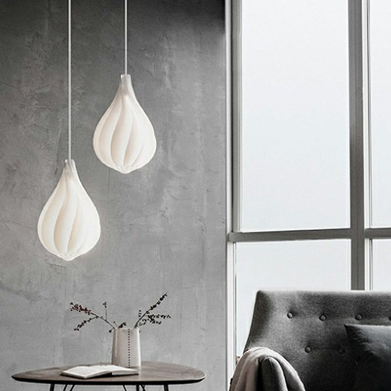 White Drop Shaped Pendulum Light Decorative 1 Bulb Plastic Pendant Lamp for Living Room