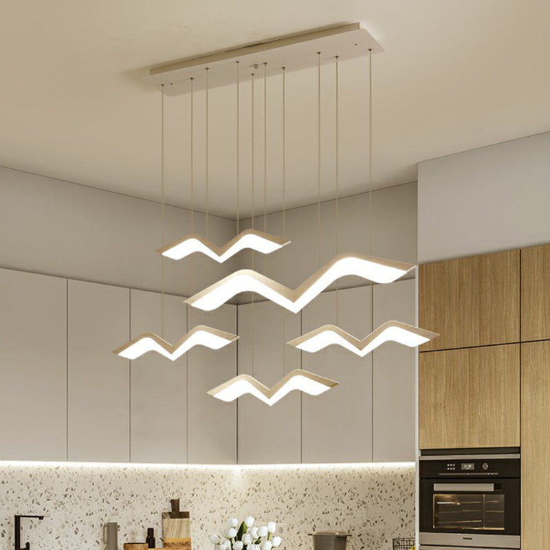 White Gull Shaped Cluster Pendant Nordic LED Acrylic Ceiling Hang Light over Dining Table
