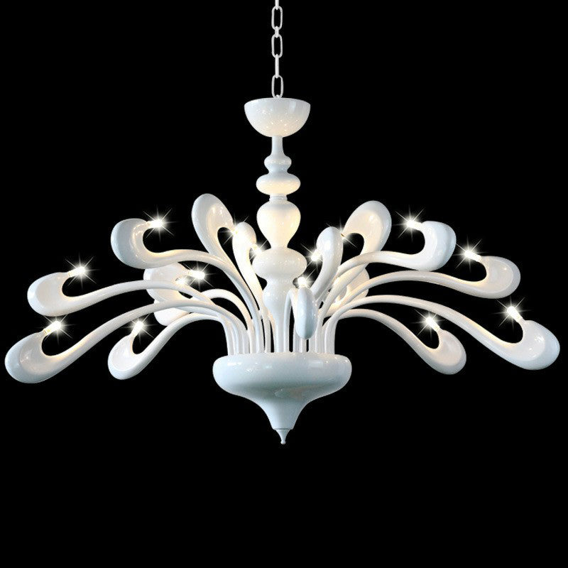 Swan Living Room Chandelier Metallic 12 Bulbs Minimalist Hanging Light Fixture in White